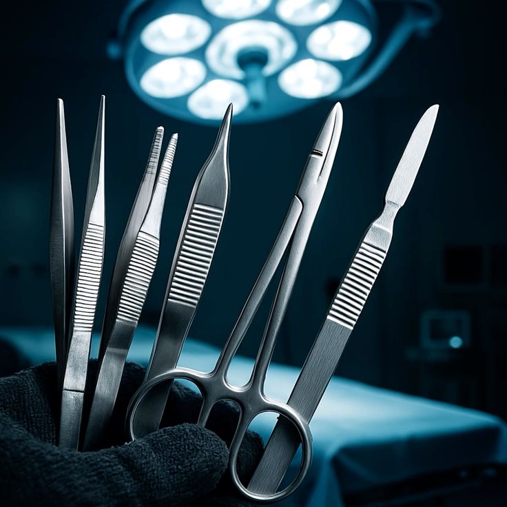 Precision surgical instruments arranged on sterile surface